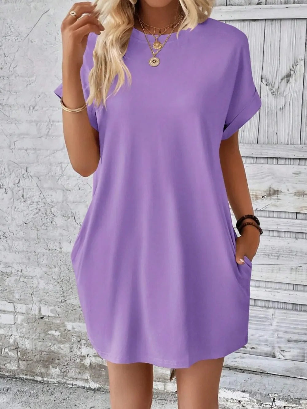 Pocketed Round Neck Short Sleeve Dress - Merit Sell