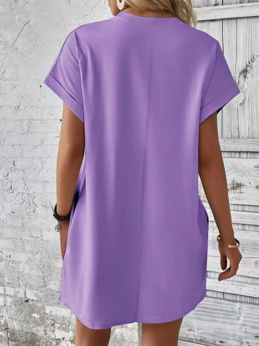 Pocketed Round Neck Short Sleeve Dress - Merit Sell