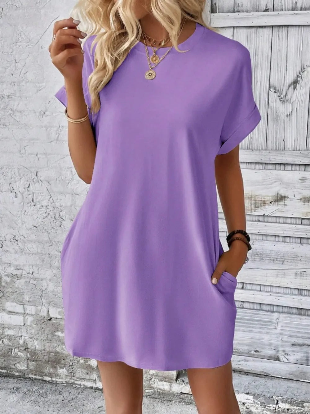 Pocketed Round Neck Short Sleeve Dress - Merit Sell