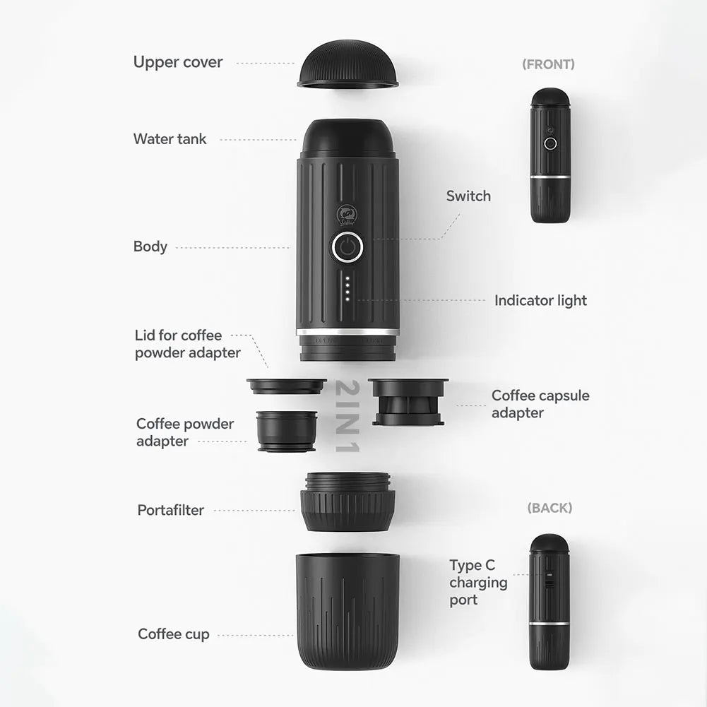 Portable Coffee Maker Electric Espresso Machine Compatible with Capsule & Ground Coffee Capsules Coffee Maker 2 In 1 for Hiking - Merit Sell