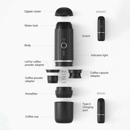 Portable Coffee Maker Electric Espresso Machine Compatible with Capsule & Ground Coffee Capsules Coffee Maker 2 In 1 for Hiking - Merit Sell