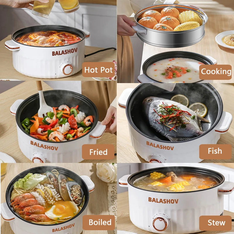 Portable Electric Multifunctional Cooker Household Double Layer Hot Pot Mini Non-stick Cookware for Kitchen and Home Appliance - Merit Sell