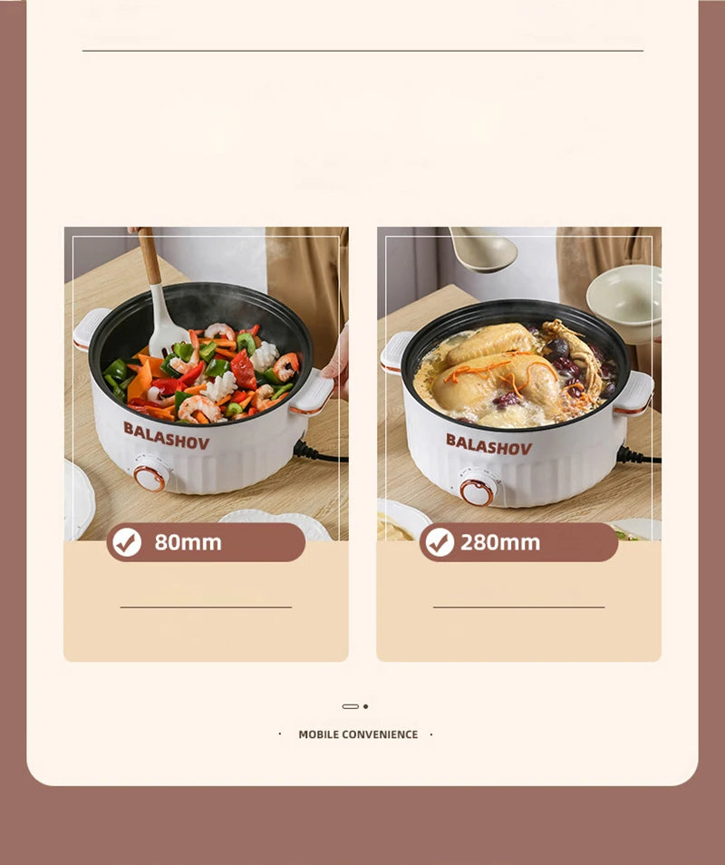 Portable Electric Multifunctional Cooker Household Double Layer Hot Pot Mini Non-stick Cookware for Kitchen and Home Appliance - Merit Sell