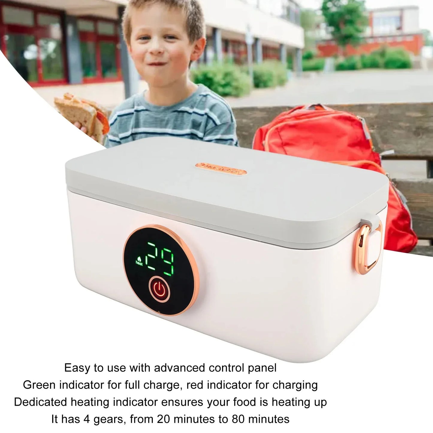 Portable Lunch Warmer Box Electric 1L Capacity USB Rechargeable Cordless for Office Travel Car LED Display Type-C - Merit Sell
