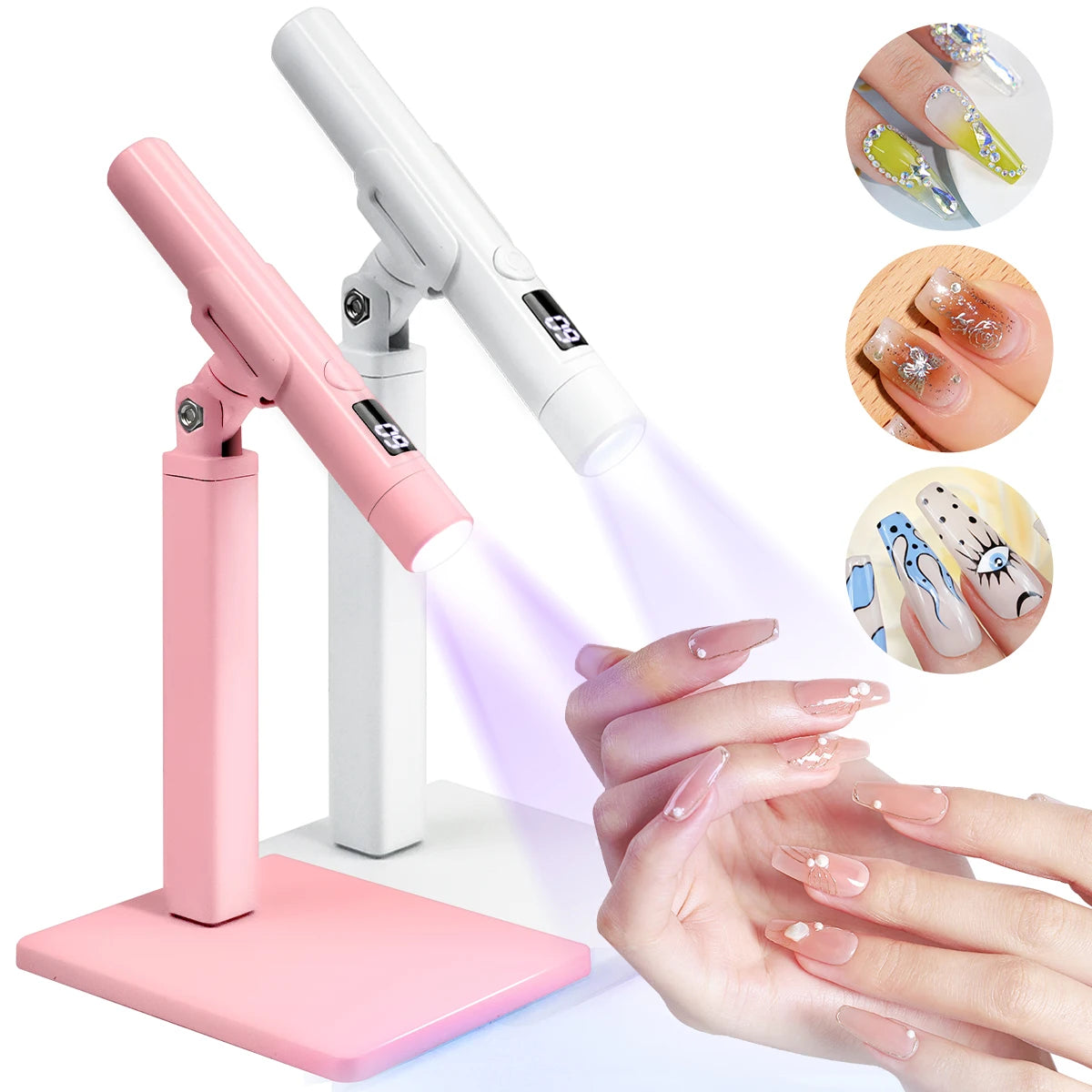 Portable Nail UV LED Lamp And LED Light Support Base Rechargeable for Nails Gel Polish Drying UV Lamp for Nails Art Desk Stand - Merit Sell