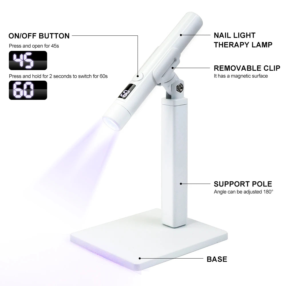Portable Nail UV LED Lamp And LED Light Support Base Rechargeable for Nails Gel Polish Drying UV Lamp for Nails Art Desk Stand - Merit Sell