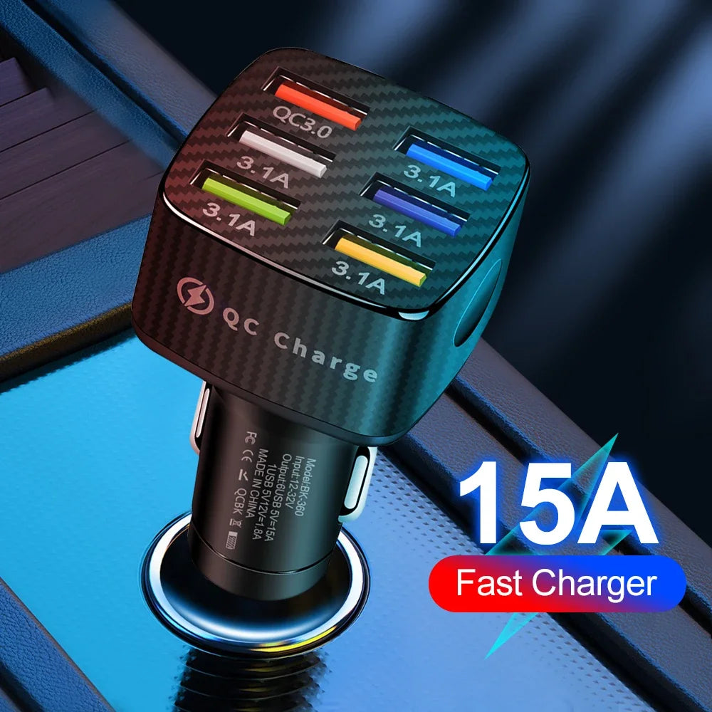 Portable QC3.0 Fast Charging Phone Adapter 6 Ports USB Mobile Phone Car Charger - Merit Sell