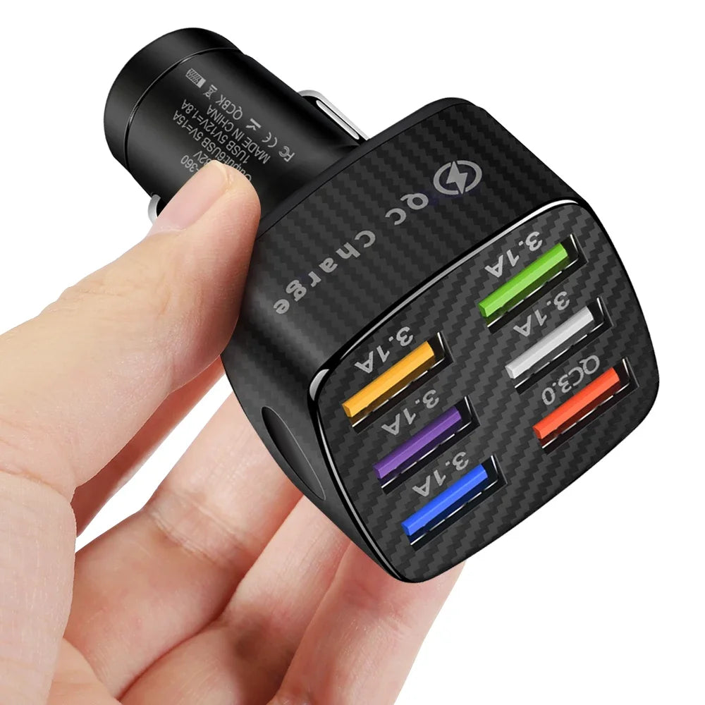 Portable QC3.0 Fast Charging Phone Adapter 6 Ports USB Mobile Phone Car Charger - Merit Sell