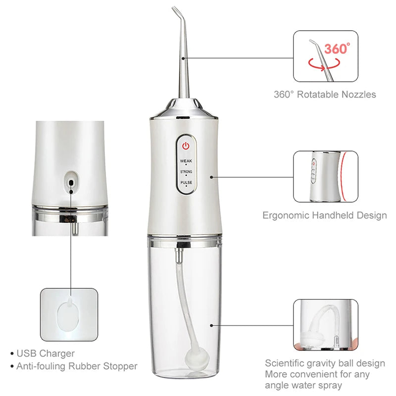 Portable Smart Electric Oral Irrigator Water Flosser 4 Jets 3 Modes Rechargeable Dental Water Jet Irrigator Dental Teeth Cleaner - Merit Sell