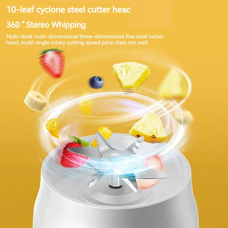 Portable Wireless Blender Electric Fruit Juicer Machine For Orange Ice Crushing 10 Blades Auxiliary Food Machine 1500mA Mixer - Merit Sell