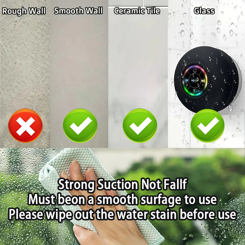 Portable Wireless Bluetooth Speaker LED Light IPX4 Waterproof Loudspeaker Outdoor Bathroom Large Suction Cup Stereo Sound Box - Merit Sell