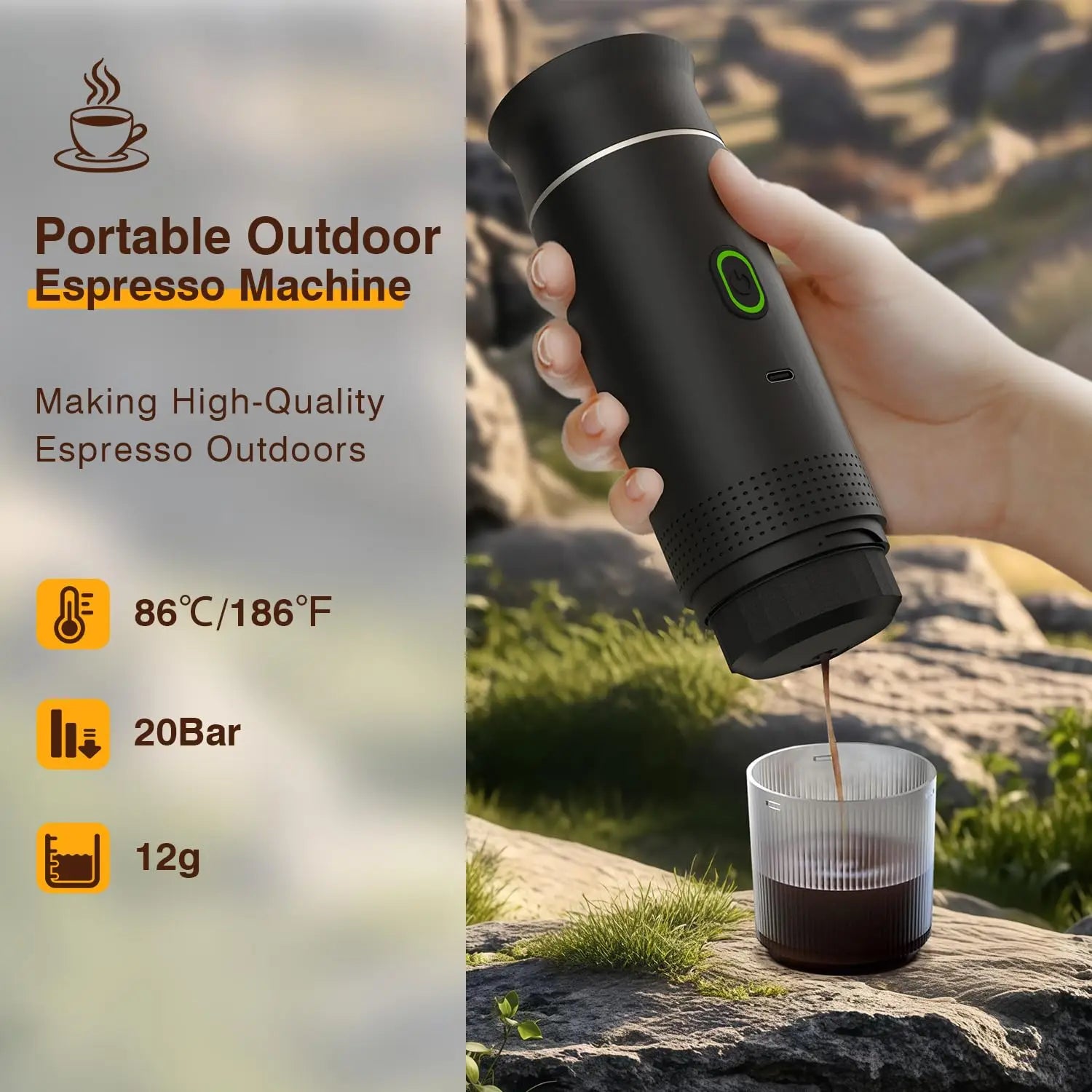 Portable espresso machine, coffee maker for on the go, 3-in-1 rechargeable coffee maker for the car, compatible with ground coff - Merit Sell