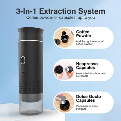 Portable espresso machine, coffee maker for on the go, 3-in-1 rechargeable coffee maker for the car, compatible with ground coff - Merit Sell