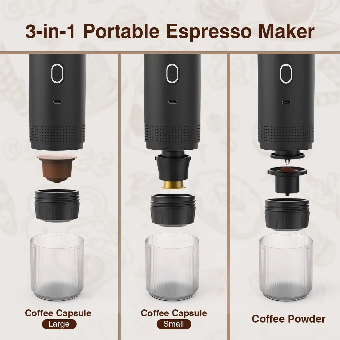 Portable espresso machine, coffee maker for on the go, 3-in-1 rechargeable coffee maker for the car, compatible with ground coff - Merit Sell