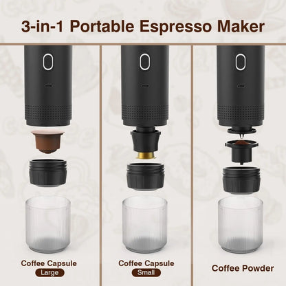 Portable espresso machine, coffee maker for on the go, 3-in-1 rechargeable coffee maker for the car, compatible with ground coff - Merit Sell