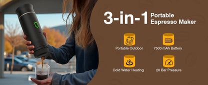 Portable espresso machine, coffee maker for on the go, 3-in-1 rechargeable coffee maker for the car, compatible with ground coff - Merit Sell