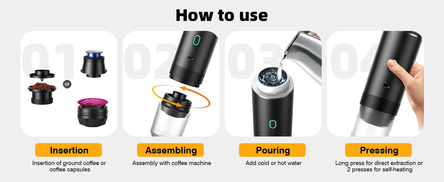 Portable espresso machine, coffee maker for on the go, 3-in-1 rechargeable coffee maker for the car, compatible with ground coff - Merit Sell