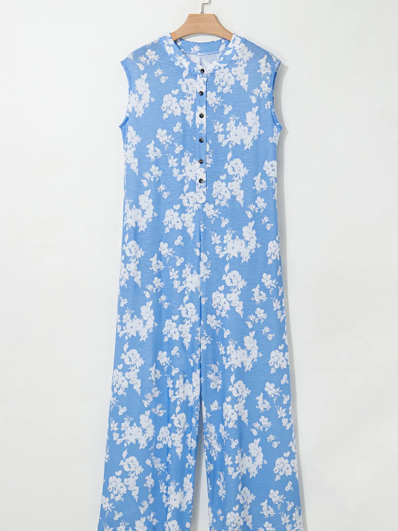 Printed Button-Front Wide Leg Jumpsuit - Merit Sell