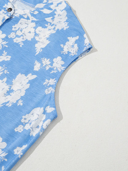 Printed Button-Front Wide Leg Jumpsuit - Merit Sell