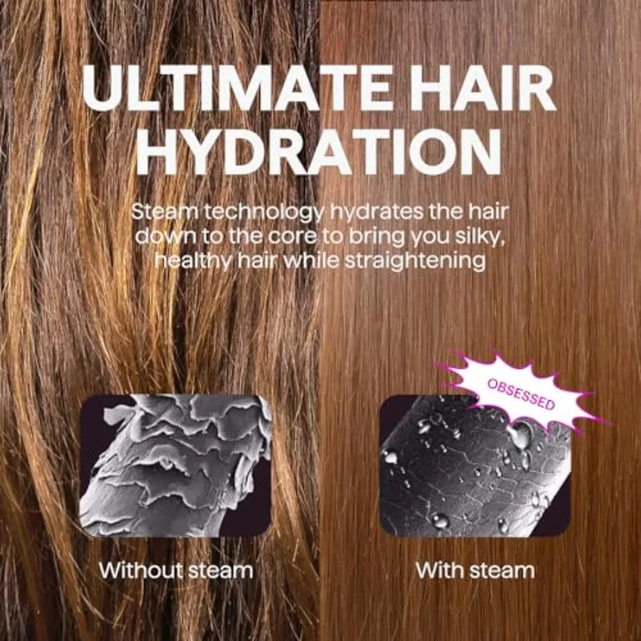 Pro Steam Hair Straightener Brush, Steamline Pro 3-in-1 Straightening Brush for Curly Hair, Fast Salon Results with Less Damage - Merit Sell