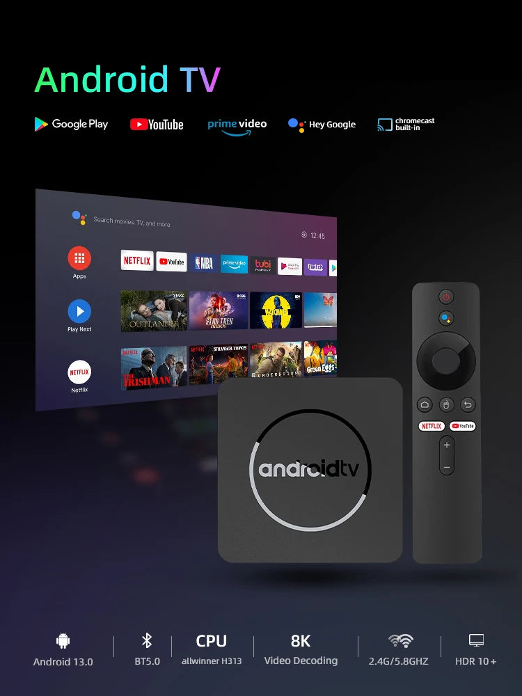 Q1ATV Android 10 Smart TV Box Allwinner H313 2GB 16GB 2G 8G Dual Wifi AndroidTV BT5.0 4K HD Set Top Box Media Player - Merit Sell
