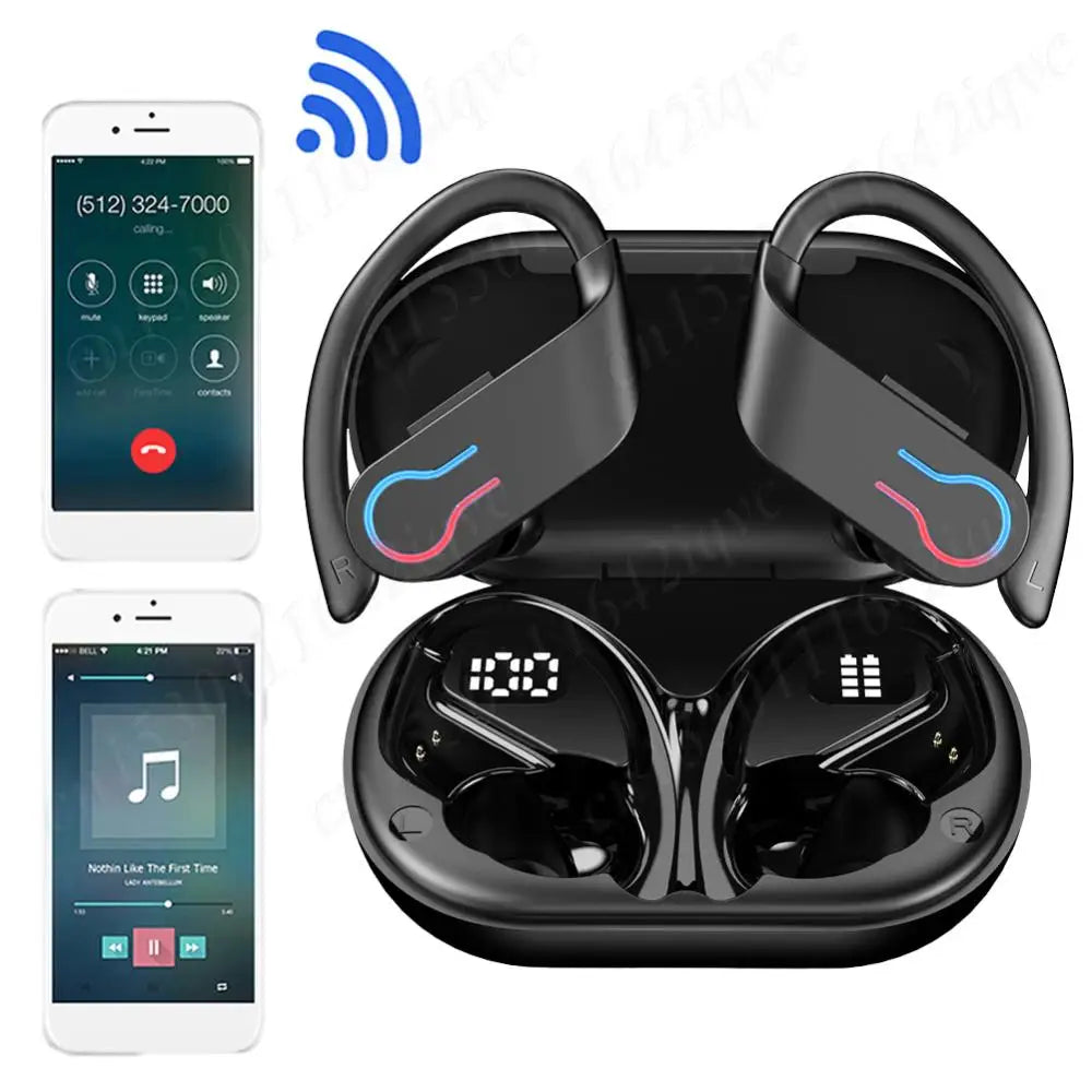 Q63 Wireless Earbuds Bluetooth 5.3 Headphones with Earhooks Built-in Mic Earphones Waterproof Headphones Ear Buds for Sports - Merit Sell