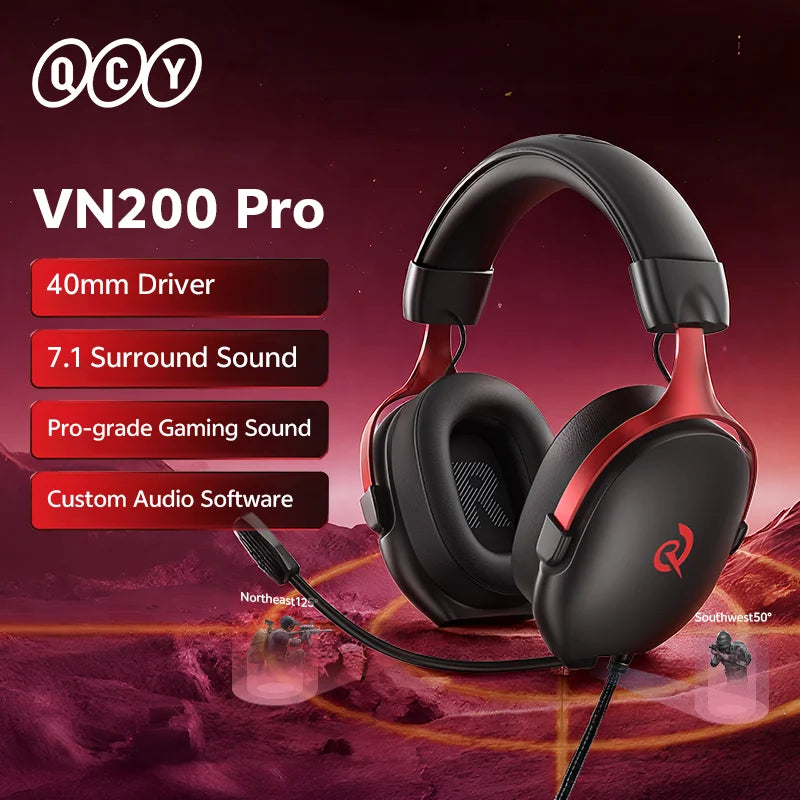 QCY VN200 Pro Wired Gaming Headset With Mic 40mm Driver 7.1 Surround Over Ear Headphones For PC PS4 PS5 Gamer Headphones - Merit Sell