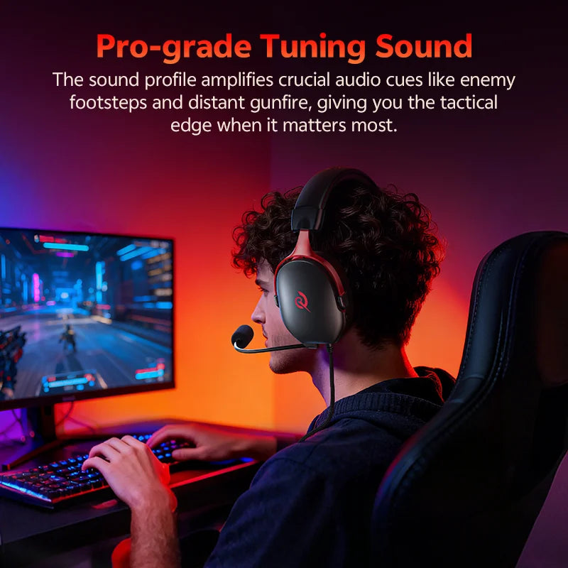 QCY VN200 Pro Wired Gaming Headset With Mic 40mm Driver 7.1 Surround Over Ear Headphones For PC PS4 PS5 Gamer Headphones - Merit Sell