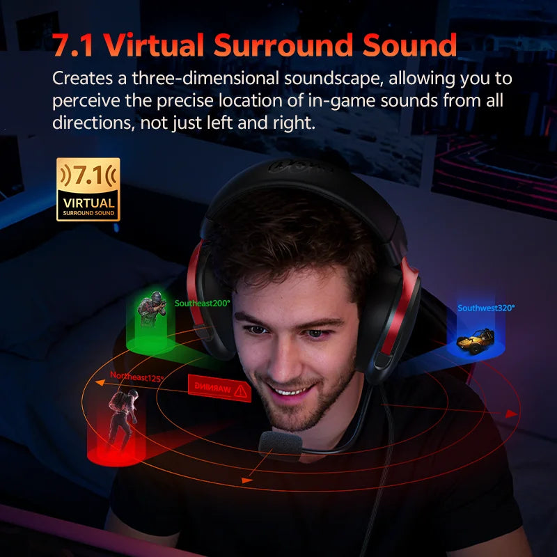 QCY VN200 Pro Wired Gaming Headset With Mic 40mm Driver 7.1 Surround Over Ear Headphones For PC PS4 PS5 Gamer Headphones - Merit Sell