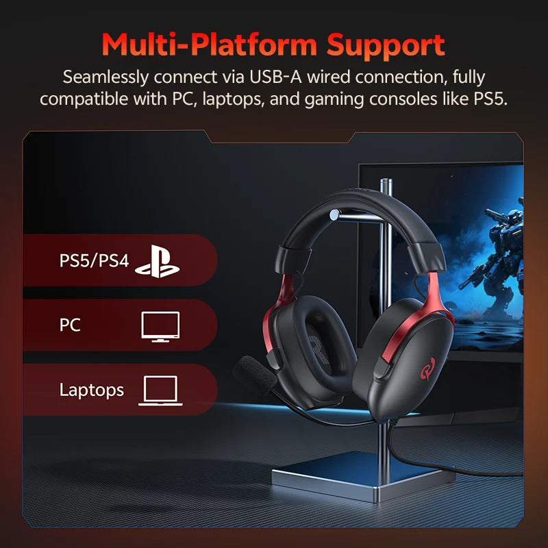 QCY VN200 Pro Wired Gaming Headset With Mic 40mm Driver 7.1 Surround Over Ear Headphones For PC PS4 PS5 Gamer Headphones - Merit Sell