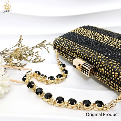 QSGFC Ladies High Quality Women's Pumps A Pair shoes Or set Italian Fashion Design Black Gold Color Bag For Nigeria Wedding - Merit Sell