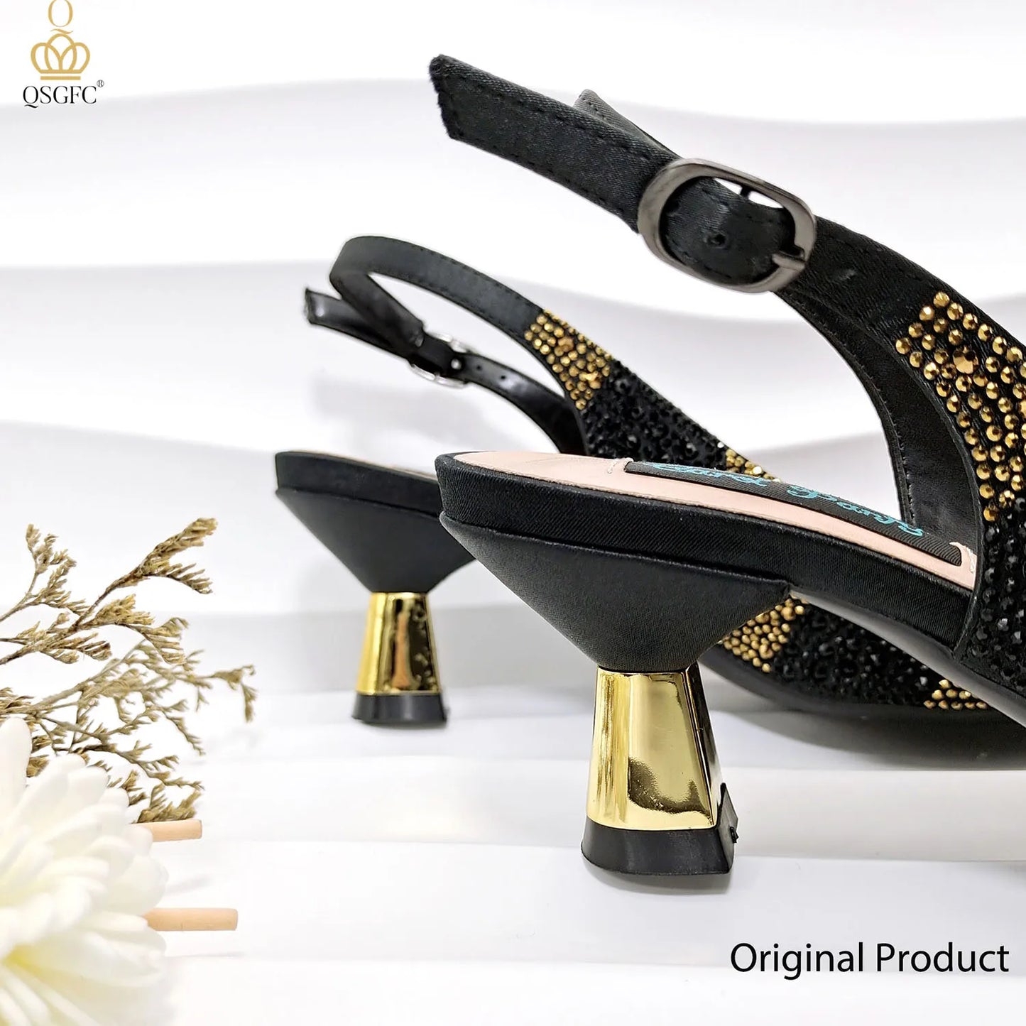 QSGFC Ladies High Quality Women's Pumps A Pair shoes Or set Italian Fashion Design Black Gold Color Bag For Nigeria Wedding - Merit Sell