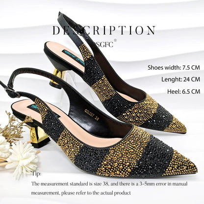 QSGFC Ladies High Quality Women's Pumps A Pair shoes Or set Italian Fashion Design Black Gold Color Bag For Nigeria Wedding - Merit Sell