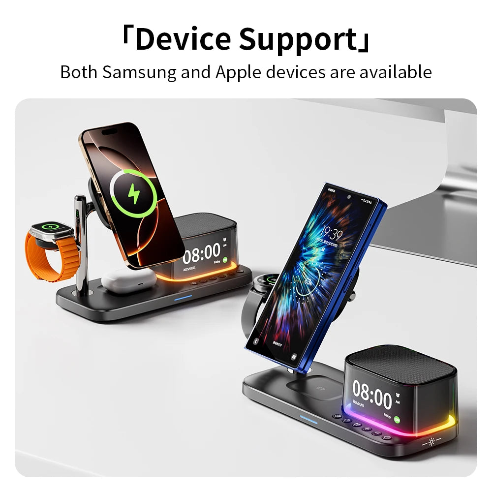 Qi2 25W Wireless Charger 2025 Multifunction Light Rgb Desk Alarm Clock Bluetooth Speaker 5 in 1 Fast Charging for Iphone 17 16 - Merit Sell
