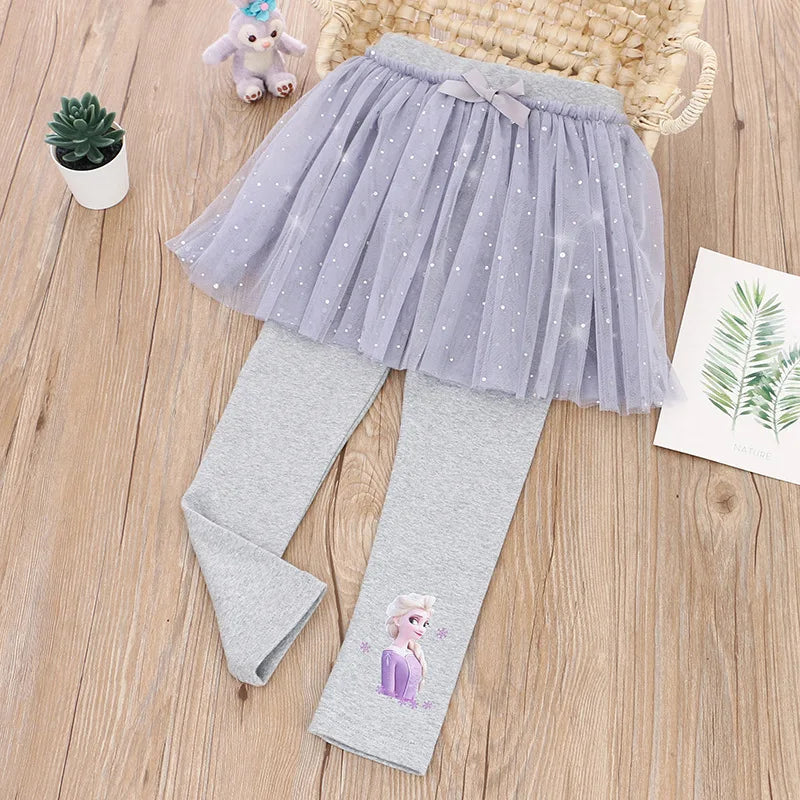 Quality Cotton Girls Skirt Pants for Children Disney Frozen Elsa Princess Skirts Baby Girl Pink Blue Trouser Lace Kids Leggings - Merit Sell