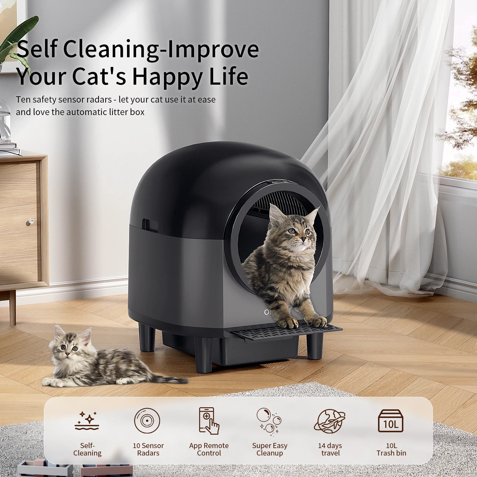 REDSASA Self Cleaning Automatic Cat Litter Box,110L Large Space Cat Smart Toilet with Stairs, Safety Protection, APP-Control - Merit Sell