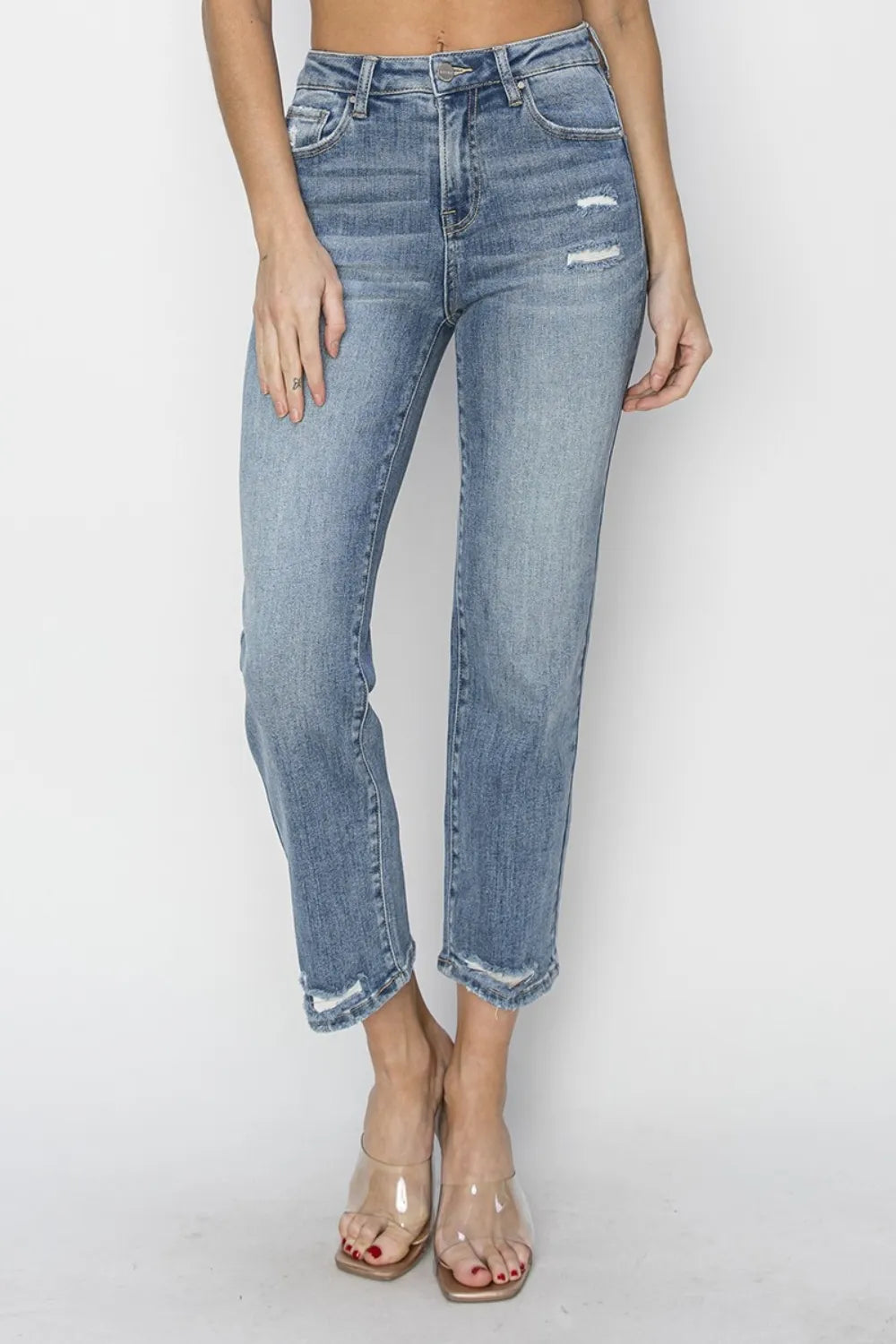 RISEN Full Size High Waist Distressed Cropped Jeans - Merit Sell