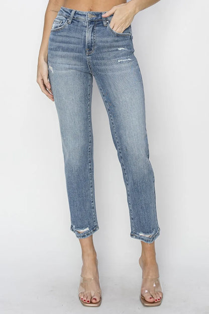 RISEN Full Size High Waist Distressed Cropped Jeans - Merit Sell