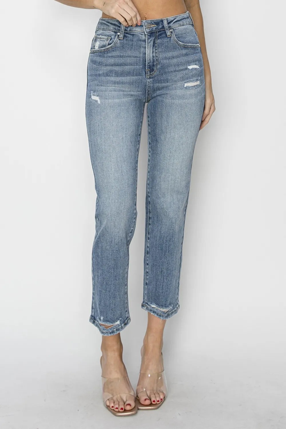 RISEN Full Size High Waist Distressed Cropped Jeans - Merit Sell