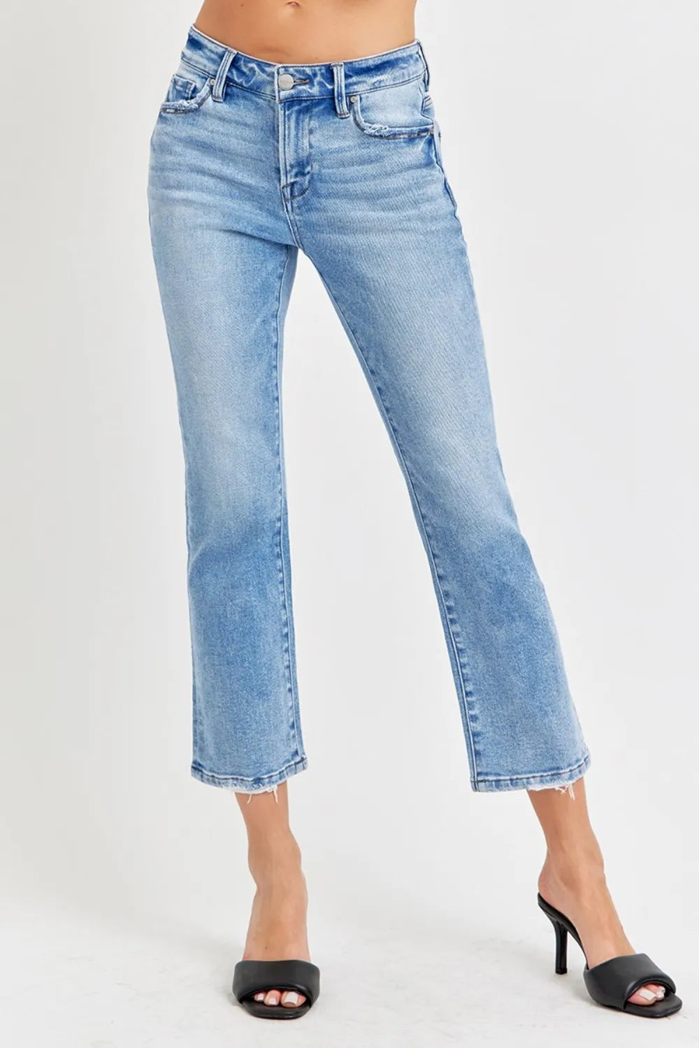 RISEN Full Size Low Rise Crop Slim Straight Jeans - Merit Sell