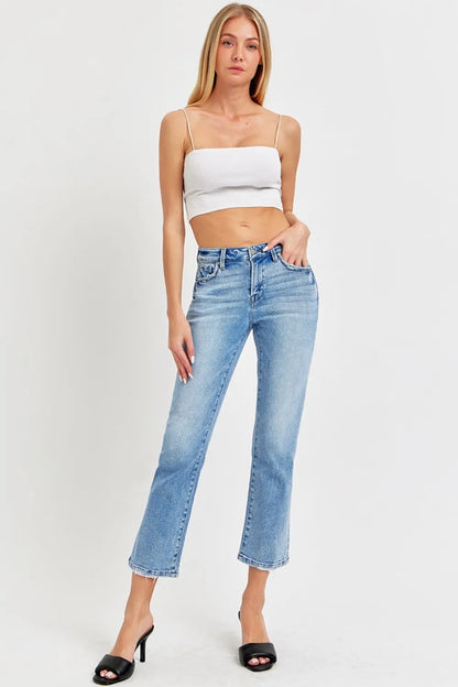 RISEN Full Size Low Rise Crop Slim Straight Jeans - Merit Sell