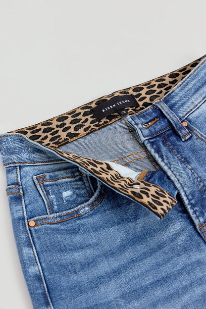 RISEN Full Size Tummy Control Elastic Band High Rise Wide Jeans Plus Size - Merit Sell