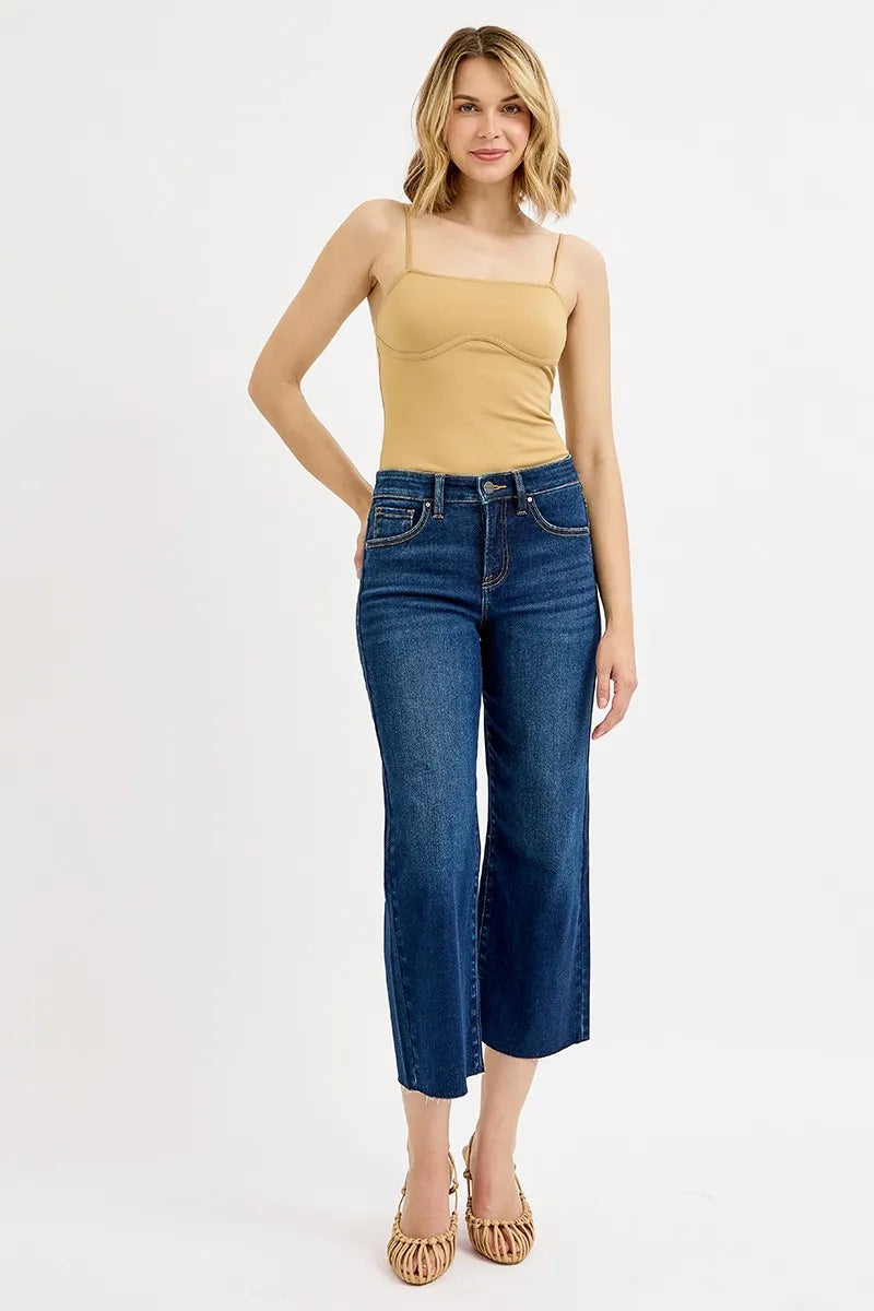 RISEN Full Size Tummy Control High Rise Crop Wide Jeans Plus Size - Merit Sell