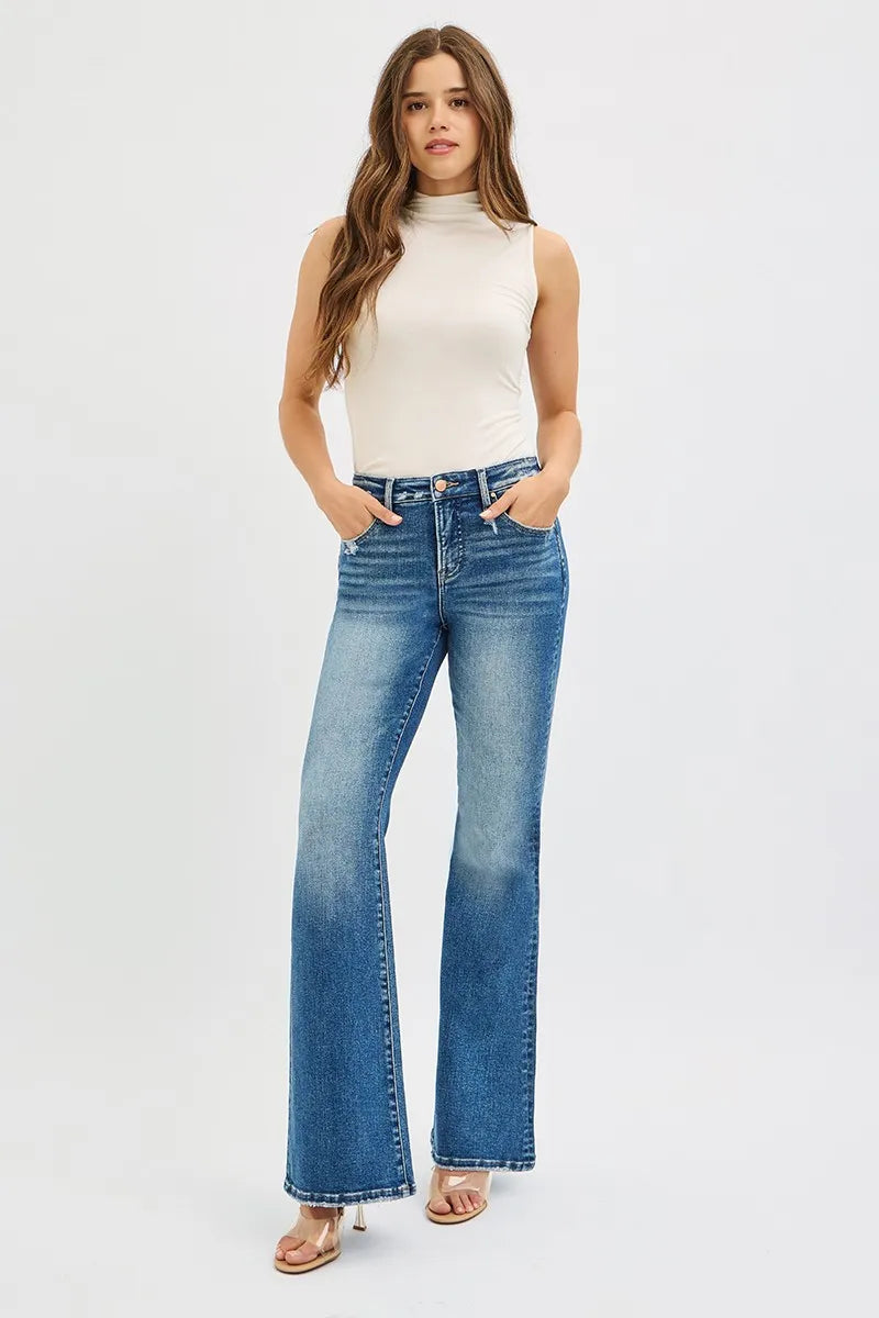RISEN Full Size Tummy Control High Rise Flare Jeans Plus Size - Merit Sell