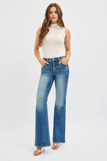 RISEN Full Size Tummy Control High Rise Flare Jeans Plus Size - Merit Sell