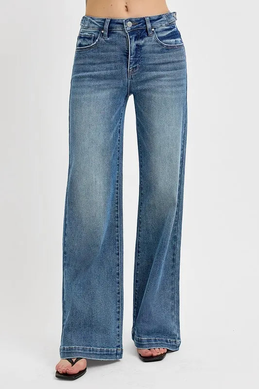 RISEN Full Size Tummy Control High Rise Wide Adjustable Waist Band Jeans Plus Size - Merit Sell