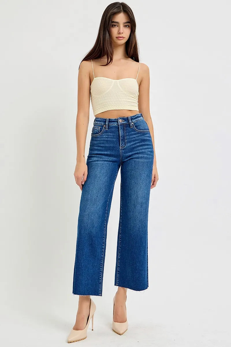 RISEN Full Size Tummy Control High Rise Wide Crop Jeans Plus Size - Merit Sell