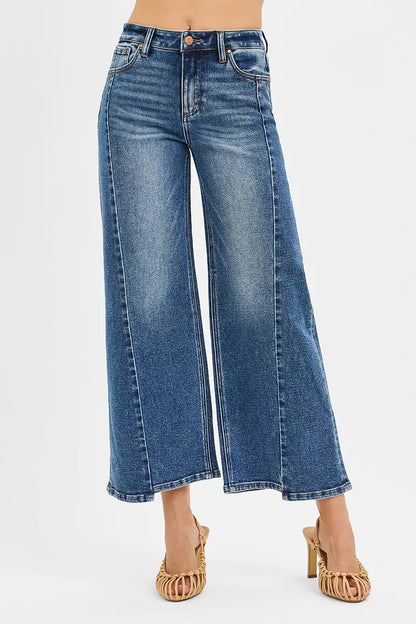 RISEN High Rise Crop Wide Leg Jeans with Step Hem - Merit Sell