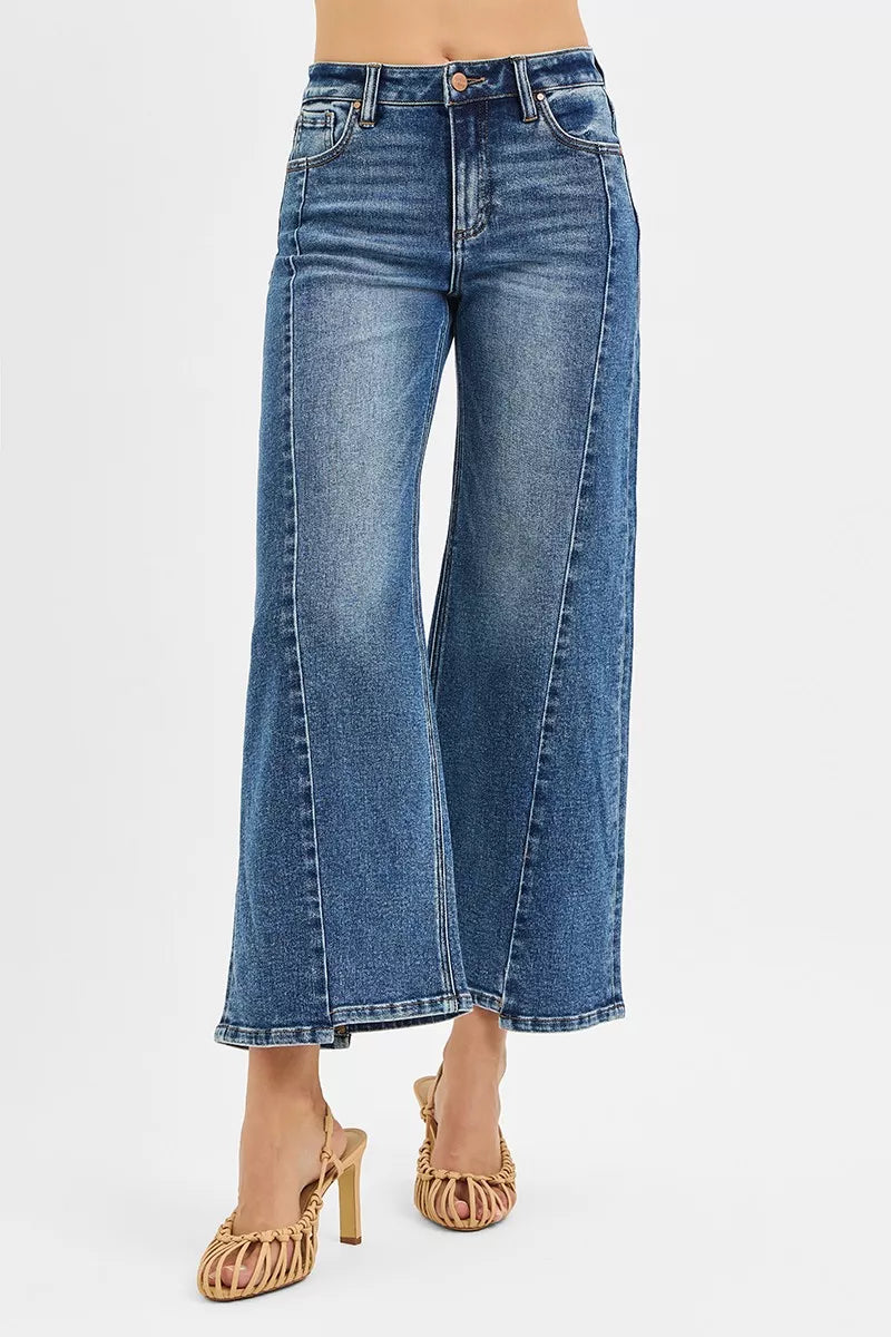 RISEN High Rise Crop Wide Leg Jeans with Step Hem - Merit Sell