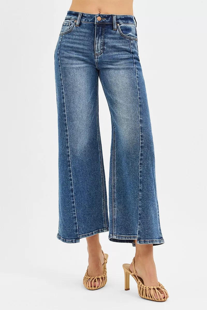RISEN High Rise Crop Wide Leg Jeans with Step Hem - Merit Sell